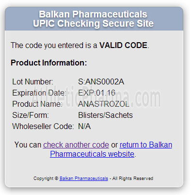 Оригинальный Anastrozol 250mcg (Balkan Pharmaceuticals) Проверка Anastrozol 250mcg (Balkan Pharmaceuticals) с помощью кода